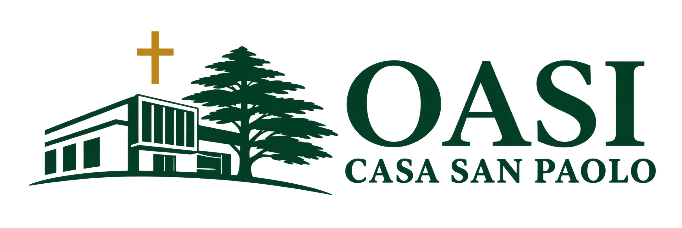 Oasi Casa San Paolo — logo con struttura, albero e croce dorata